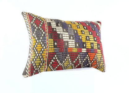 Kilim Pillow Cover 16x24 Tribal Vintage Turkish Carpet Lumbar Pillow Cover 1954