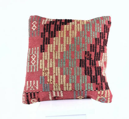 Turkish Handmade Kilim Pillow Cover 16x16 Home Decorative Wool Throw Lumbar A614