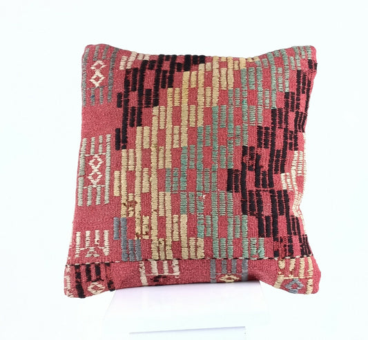 Turkish Handmade Kilim Pillow Cover 16x16 Home Decorative Wool Throw Lumbar A614