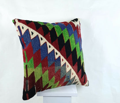 Throw Pillow Cover 18x18 Handmade Turkish Traditional Oushak Kilim Cushion A1441