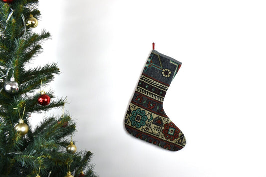 Kilim Christmas Stocking Vintage Rug Stocking Ethnic Decorative Xmas Socks S613