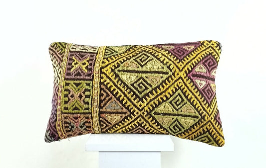 Kilim Pillow Cover 12x20 Turkish Handmade Sofa Couch Floor Lumbar Cushion A1249