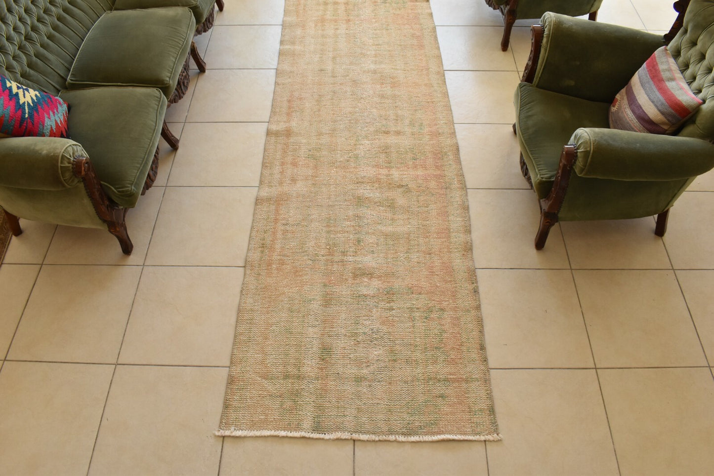 Vintage Oushak Runner 3 x 10.4 ft Handmade Wool Turkish Long Floor Rug C19