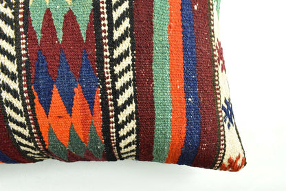 Kilim Pillow Cover 16x24 Tribal Vintage Turkish Carpet Lumbar Pillow Cover 3123