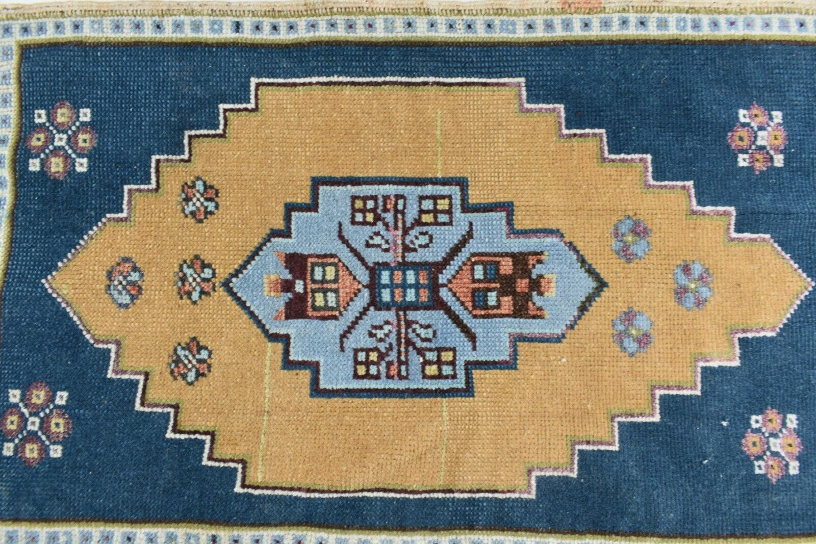 Turkish Runner 2.9x1.8 ft Vintage Small Rug Oushak Runner Anatolian Mini Rug Y71