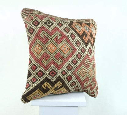 Kilim Pillow Cover 16x16 Oriental Traditional Handmade Bohemian Cushion A1147