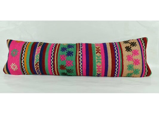 Long Kilim Pillow Cover 12x42 Vintage Ethnic Decorative Kilim Lumbar 3198