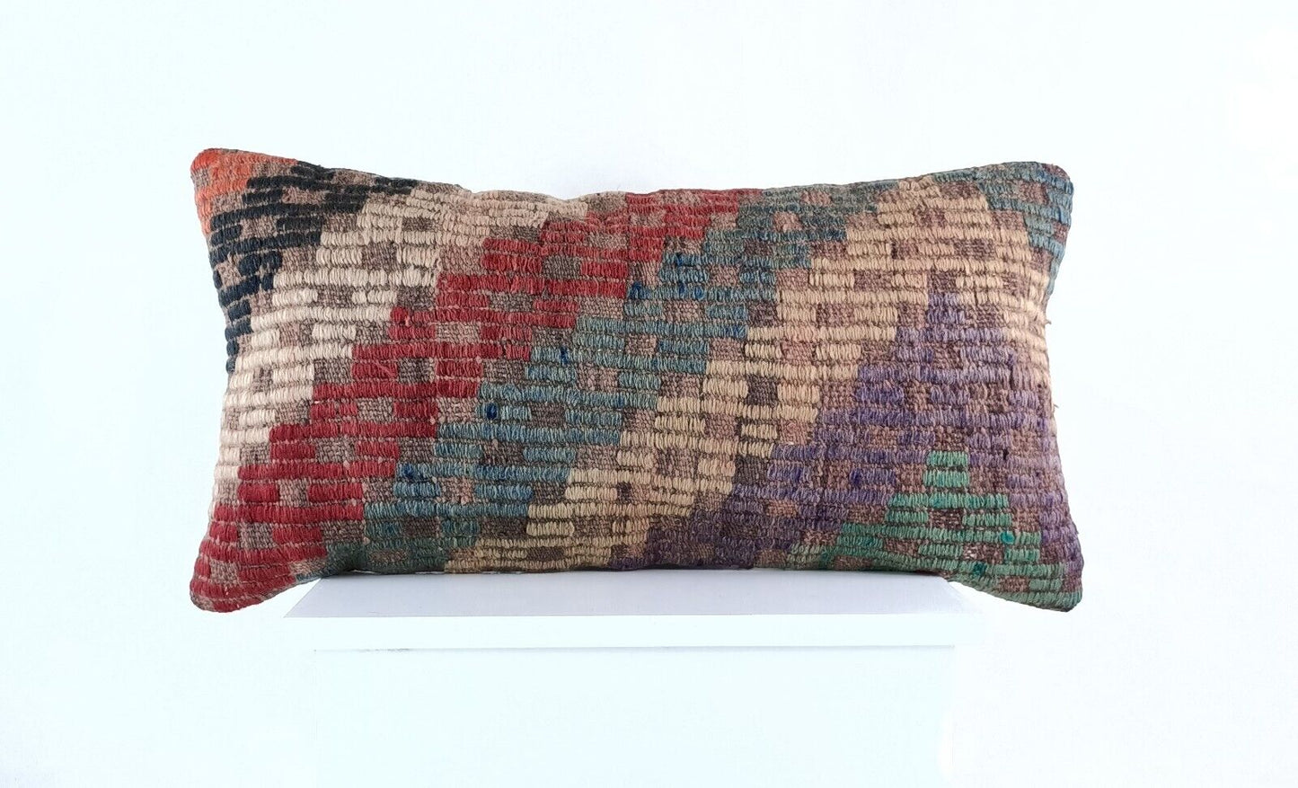 Handmade Turkish Kilim Pillow Cover 12x24 Ethnic Boho Sofa Lumbar Cushion E1012