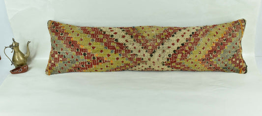 Long Kilim Pillow Cover 12x42 Vintage Ethnic Decorative Kilim Lumbar 3204