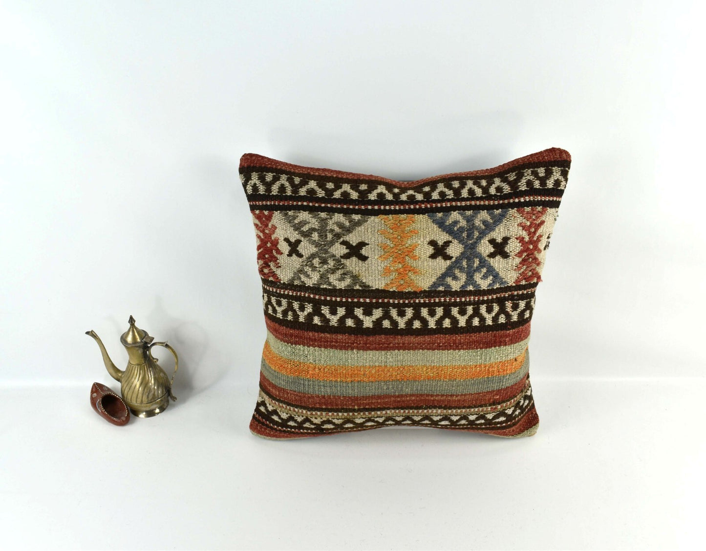 18"x18" Kilim Pillow Cover  Handmade Turkish Vintage Cushion Tribal Lumbar 3425