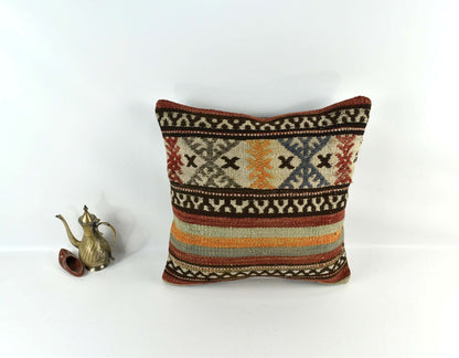 18"x18" Kilim Pillow Cover  Handmade Turkish Vintage Cushion Tribal Lumbar 3425