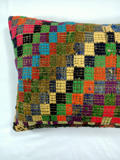 Kilim Pillow Cover 16x24 Tribal Vintage Turkish Carpet Lumbar Pillow Cover E48