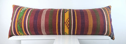 Kilim Lumbar Cover 16x48 Handmade Extra Large Turkish Ethnic Throw Pillow A1586