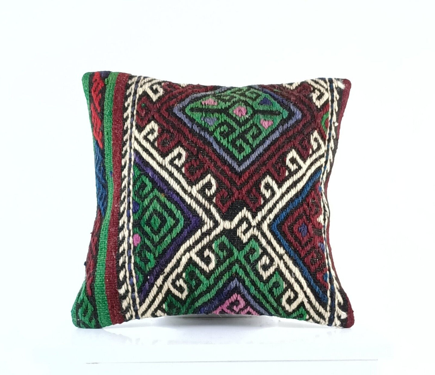 14"x14" Kilim Pillow Cover Handmade Turkish Tribal Ethnic Boho Rug Cushion E1301