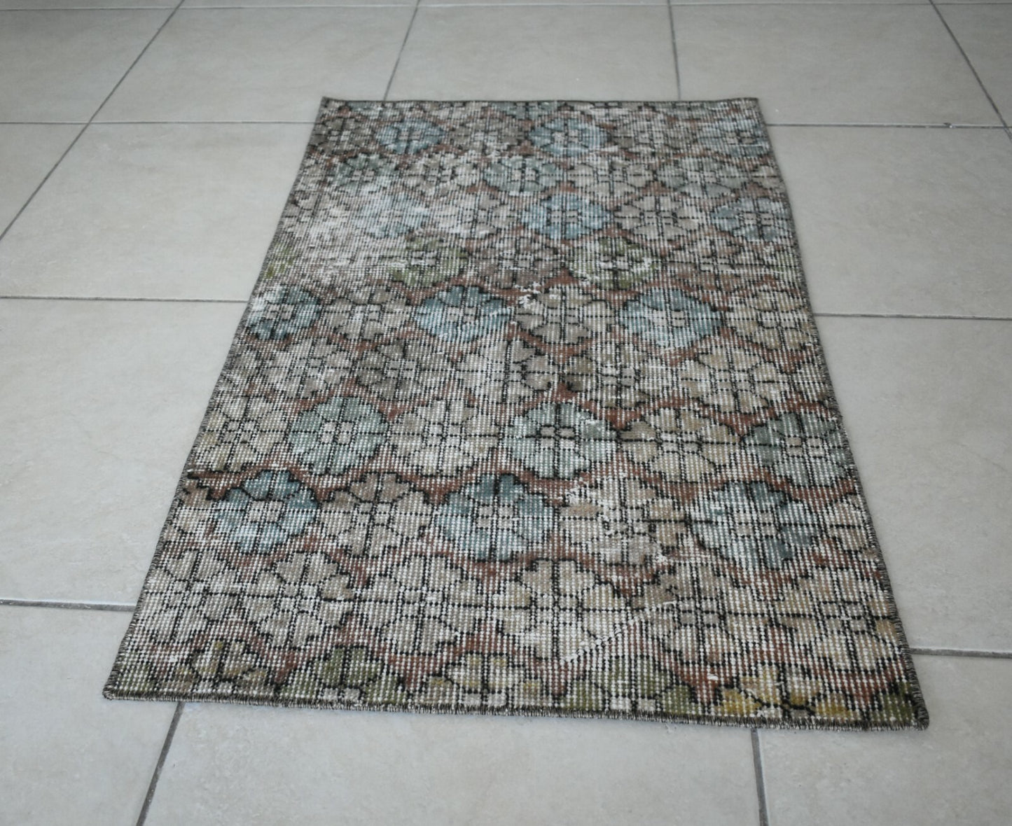 Vintage Runner 3.2x2 ft Small Turkish Runner Anatolian Floor Runner Rug R20