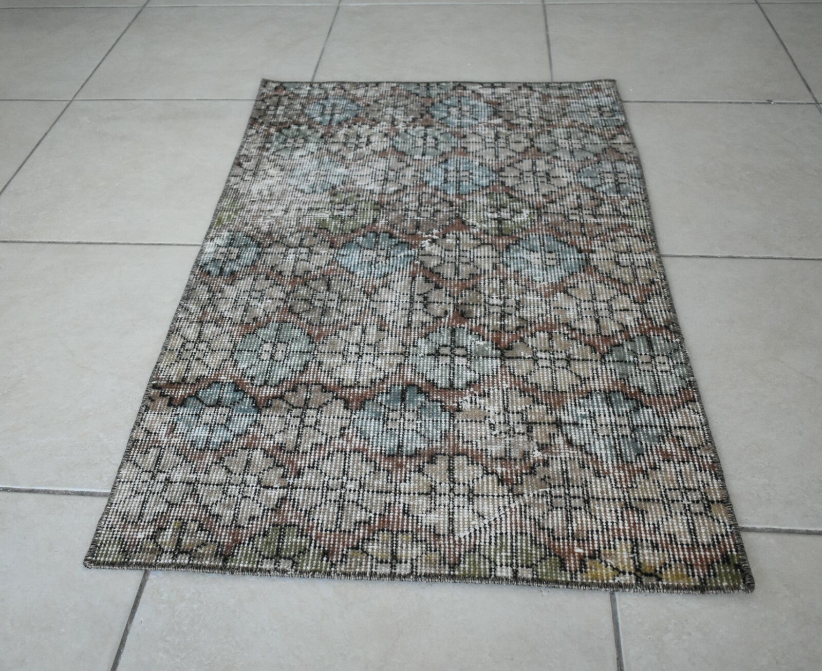 Vintage Runner 3.2x2 ft Small Turkish Runner Anatolian Floor Runner Rug R20