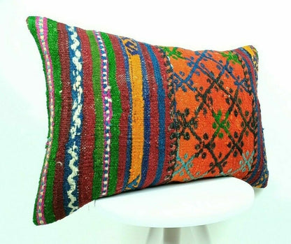 Kilim Pillow Cover 16x24 Handmade Lumbar Tribal Ethnic Sofa Couch Cushion  E499