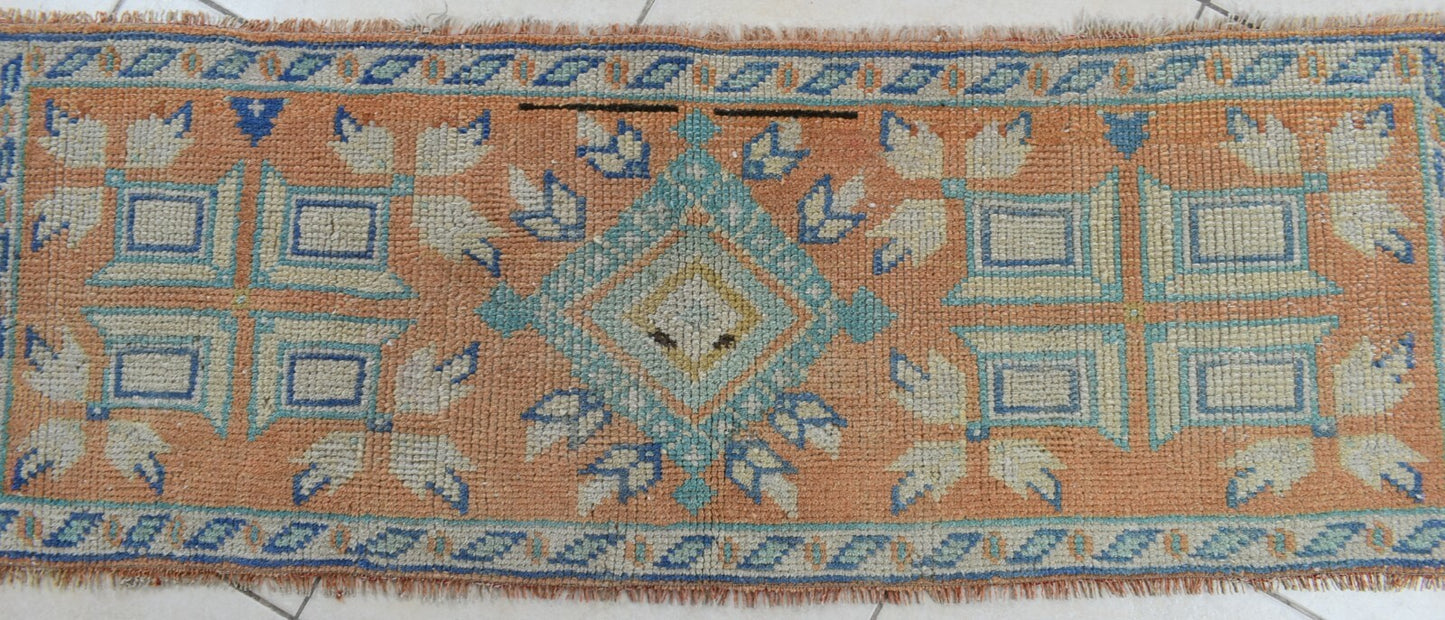 Vintage Runner 4.2x1.5 ft Mini Turkish Rug Oushak Runner Anatolian Runner Y90