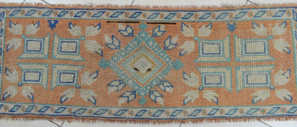 Vintage Runner 4.2x1.5 ft Mini Turkish Rug Oushak Runner Anatolian Runner Y90