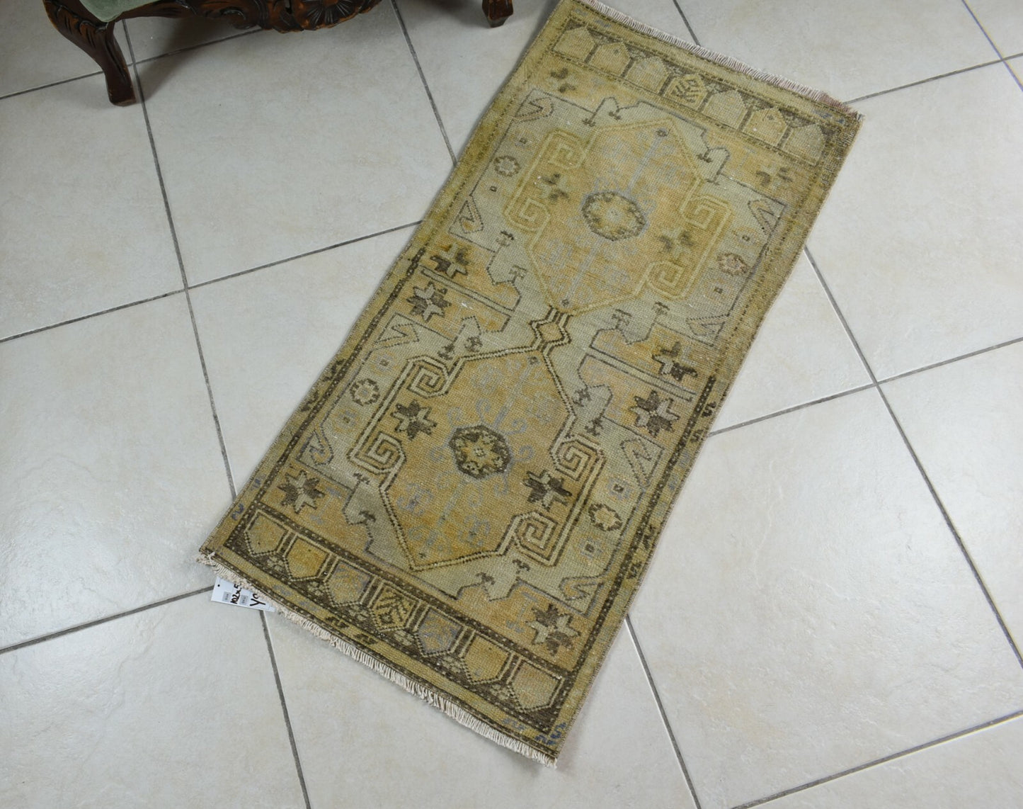 Vintage Runner 3.3x1.6 ft Mini Turkish Rug Oushak Runner Anatolian Runner Y95