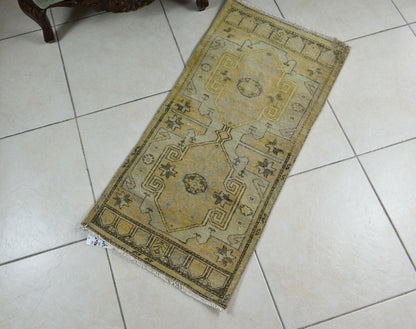Vintage Runner 3.3x1.6 ft Mini Turkish Rug Oushak Runner Anatolian Runner Y95