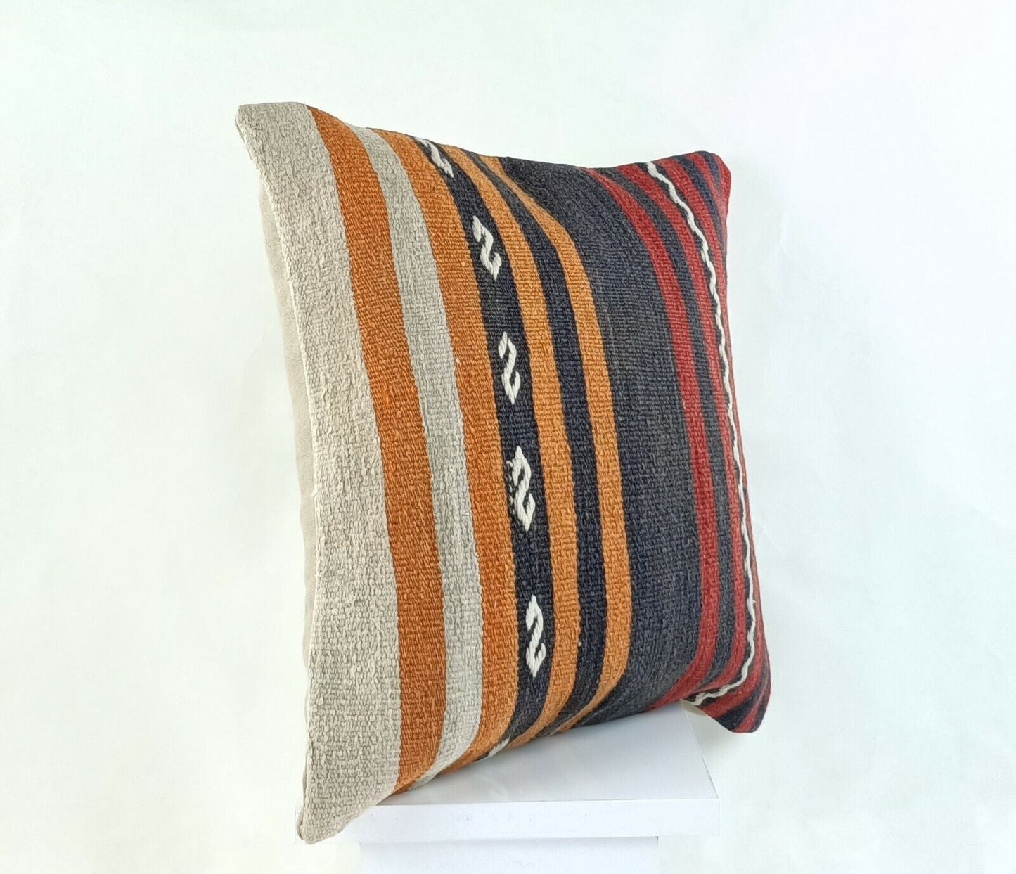 Kilim Pillow Cover 16x16 Handmade Turkish Home Decorative Wool Sofa Cushion A805