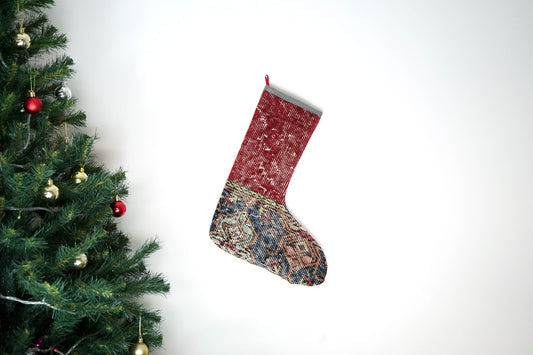 Kilim Christmas Stocking Vintage Rug Stocking Ethnic Decorative Xmas Socks S427