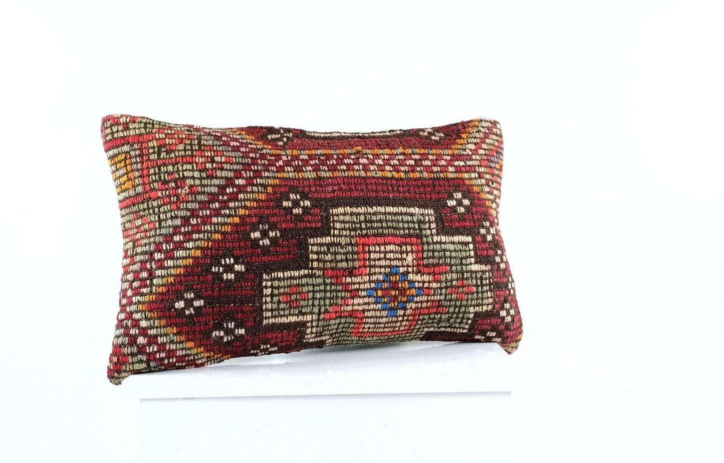 Kilim Pillow Cover 12x20 Turkish Handmade Sofa Couch Floor Lumbar Cushion E1035