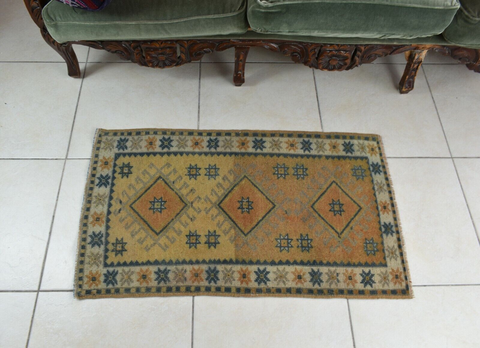 3x1.7 feet Minis | Small Rug | Turkısh good Rug | Vintage Rug | Handmade Rug | Oushak Rug | Knots Rug | Home Decor | Wool | Brown Yellow