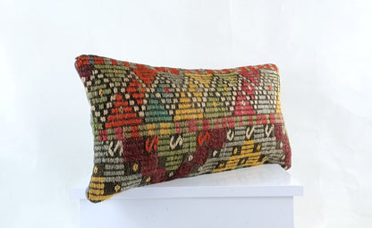 10x20 Kilim Lumbar Pillow Cover Vintage Ethnic Oushak Kilim Pillow Cover E1123