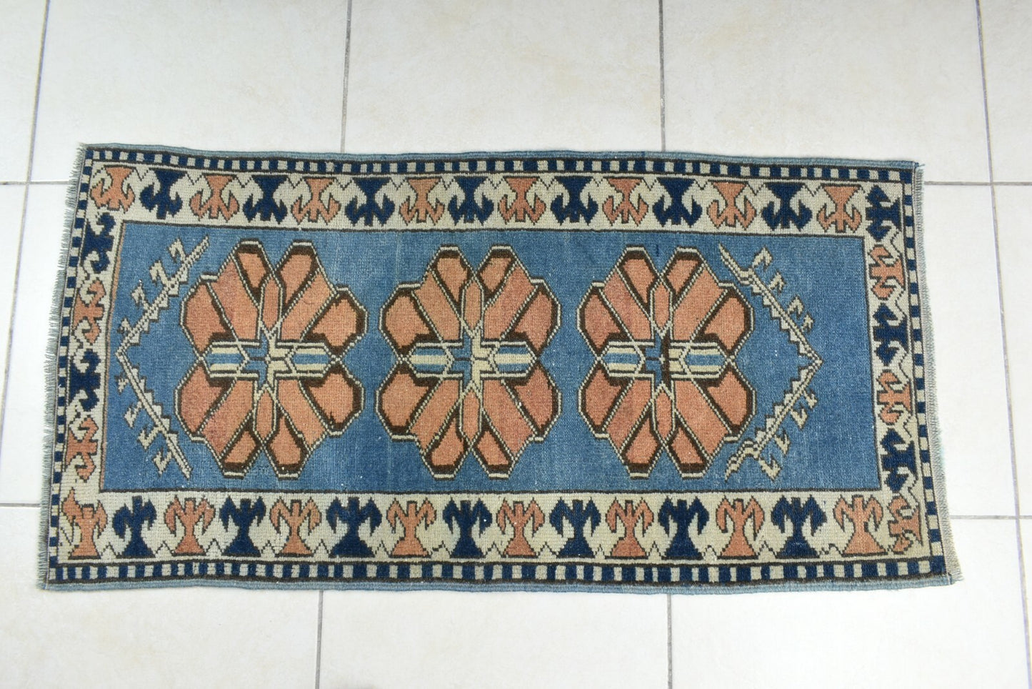 3.6x1.7 ft Anatolian Runner Small Vintage Rug Oushak Runner Mini Turkish Rug Y88