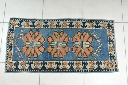 3.6x1.7 ft Anatolian Runner Small Vintage Rug Oushak Runner Mini Turkish Rug Y88
