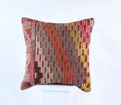 18"x18" Kilim Pillow Cover  Handmade Turkish Vintage Cushion Tribal Lumbar 1850