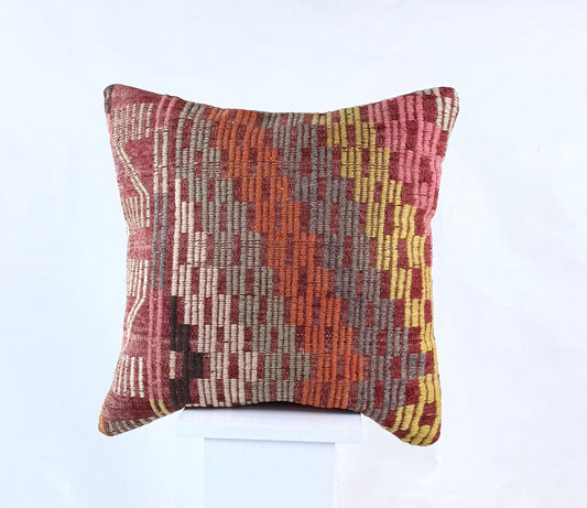 18"x18" Kilim Pillow Cover  Handmade Turkish Vintage Cushion Tribal Lumbar 1850