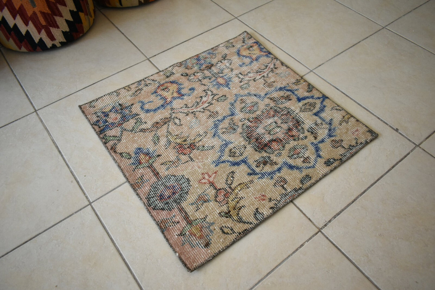 Vintage Runner 2.2x2.1 ft Small Turkish Runner Anatolian Floor Runner Rug R22