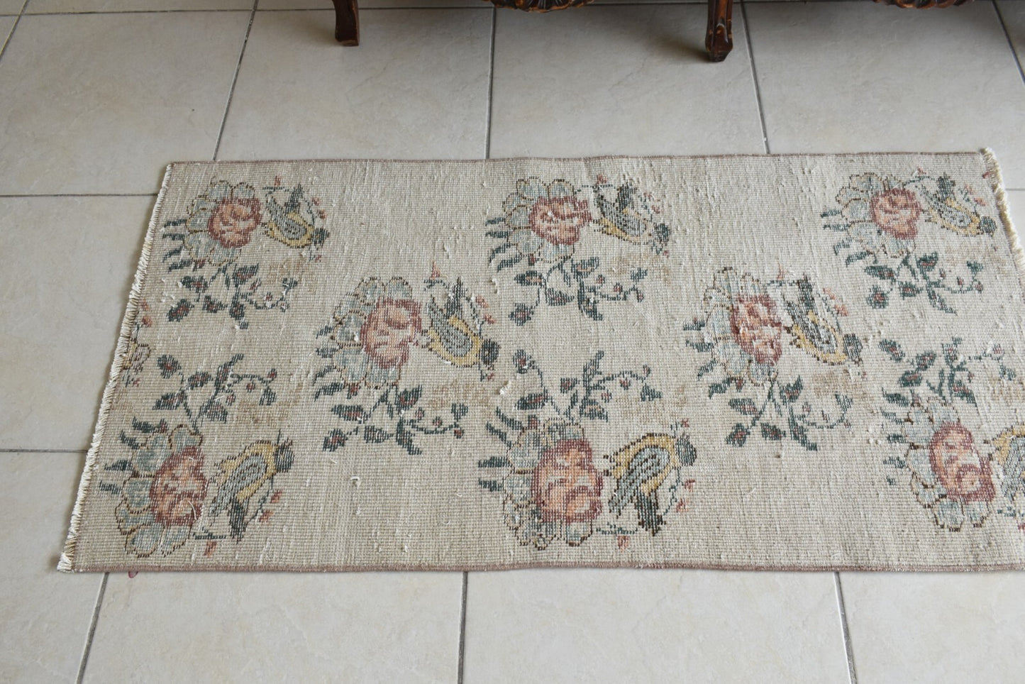 Vintage Oushak Rug 4x2 ft Turkish Floor Rug Faded Area Rug Oriental Rug