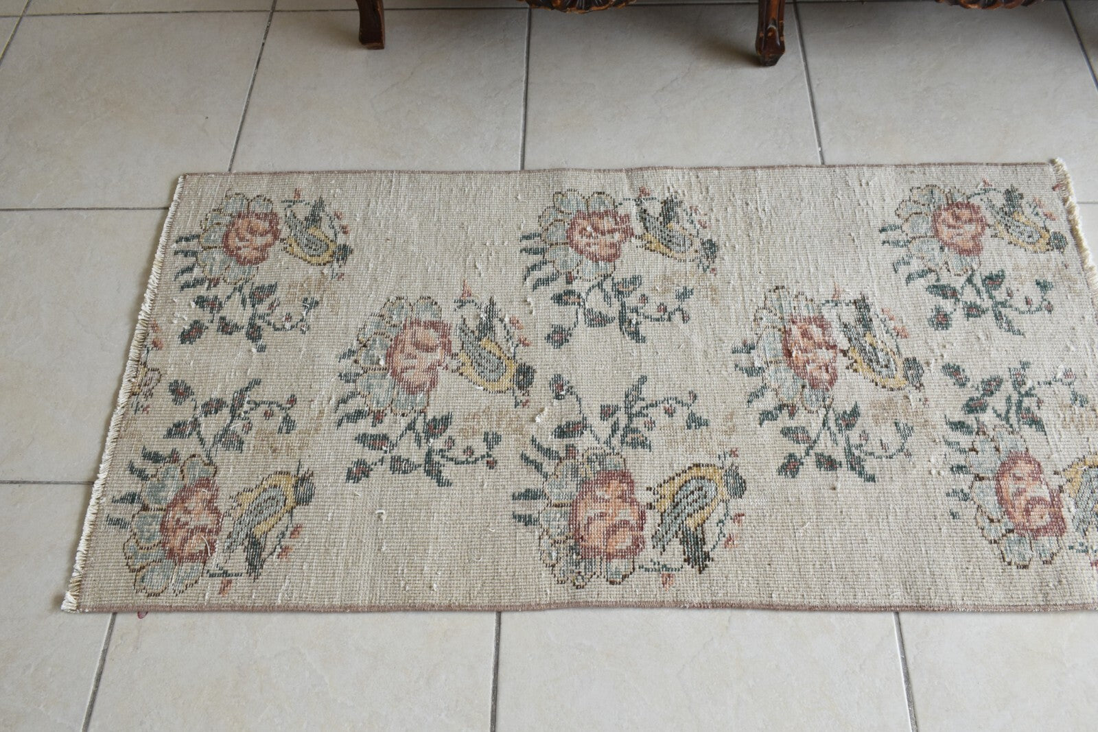 Vintage Oushak Rug 4x2 ft Turkish Floor Rug Faded Area Rug Oriental Rug