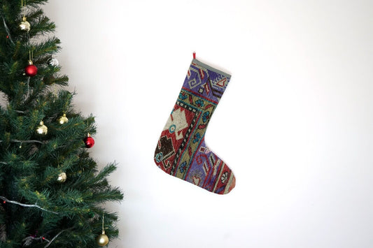 Kilim Christmas Stocking Vintage Rug Stocking Ethnic Decorative Xmas Socks S392