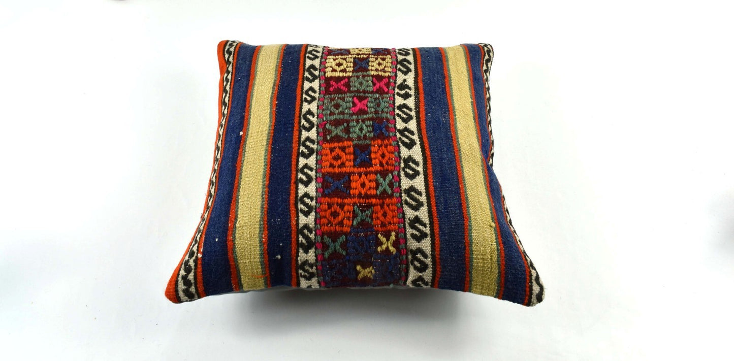18"x18" Kilim Pillow Cover  Handmade Turkish Vintage Cushion Tribal Lumbar 3400