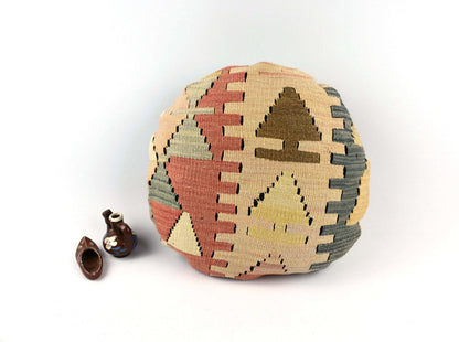 Kilim Round Pillow Cover 18" in Tribal Vintage Turkish Carpet Round Cushion 4941