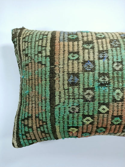 Kilim Pillow Cover 12x20 Turkish Handmade Sofa Couch Floor Lumbar Cushion E30