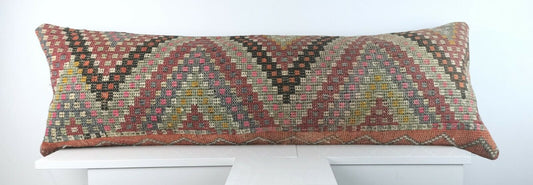 Kilim Lumbar Cover 16x48 Handmade Extra Large Turkish Ethnic Throw Pillow A1593