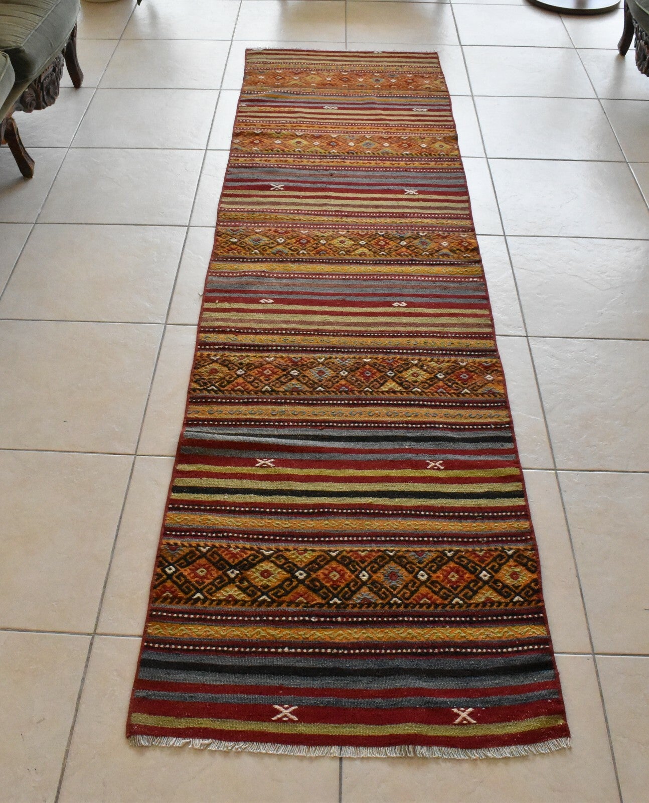 Handwoven Oushak Kilim Runner 2.3 x 8.7 ft  Hallway Corridor Kitchen Rug C29