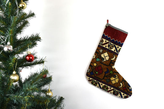 Kilim Christmas Stocking Vintage Rug Stocking Ethnic Decorative Xmas Socks S682