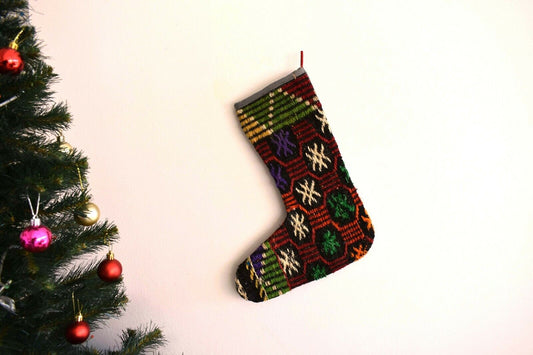 Kilim Christmas Stocking Vintage Rug Stocking Ethnic Decorative Xmas Socks S370