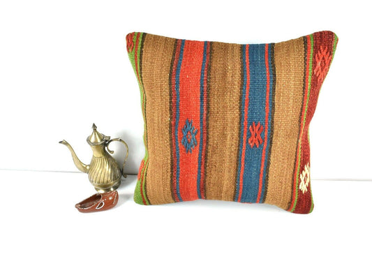 Kilim Pillow Cover 16x16 Oriental Traditional Handmade Bohemian Cushion A1630