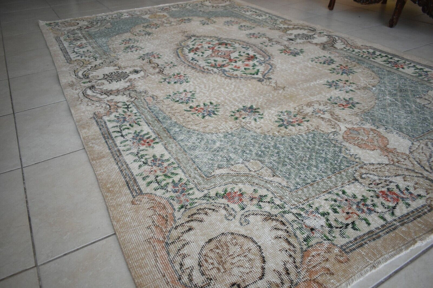 Large Oushak Rug 8.9x5.5 ft Vintage Rug Faded Turkish Rug Living Room Carpet B04