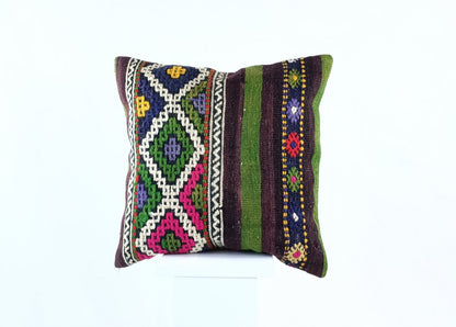 18"x18" Kilim Pillow Cover  Handmade Turkish Vintage Cushion Tribal Lumbar 1835