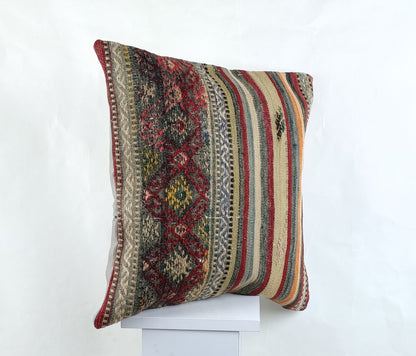 18"x18" Kilim Pillow Cover  Handmade Turkish Vintage Cushion Tribal Lumbar 2638