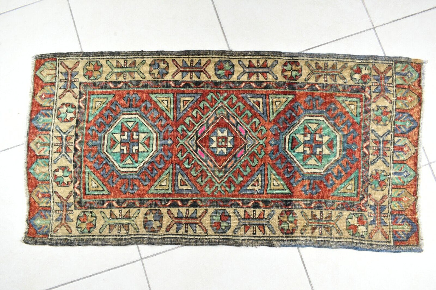 Oushak Runner 3.6x1.8 ft Vintage Turkish Rug Small Runner Anatolian Rug Y51